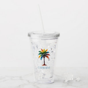 Copo De Acrílico Árvore Palm de Cores d'Água Colorida Personalizada