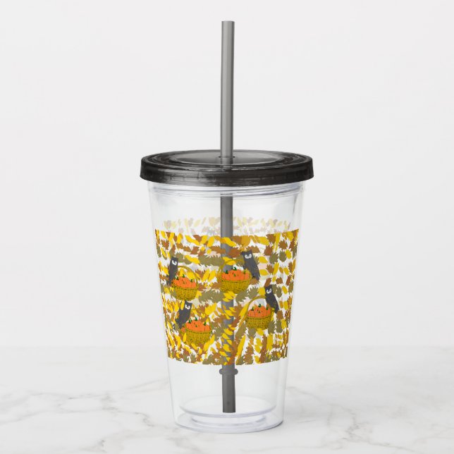 Copo De Acrílico Autumn Pumpkin Pattern Reusable Acrylic Tumbler (Frente)