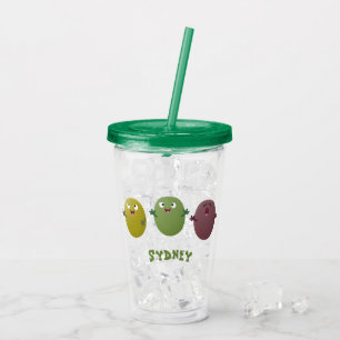 Copo De Acrílico Azeitonas agradáveis, bonitas, cantando cartoon