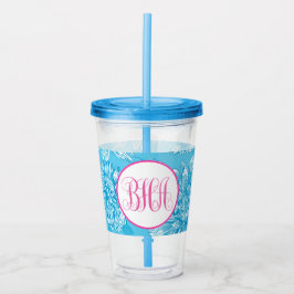 Copo De Acrílico Azul Floral e Monograma