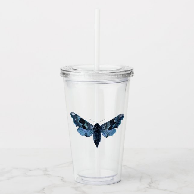 Copo De Acrílico Azul Marinho Vintage Mariposa (Frente)
