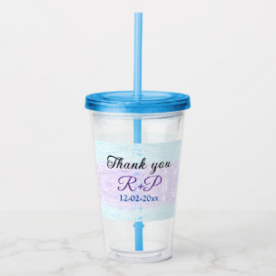 Copo De Acrílico Azul roxo ombre glitter brilho obrigado adicionar