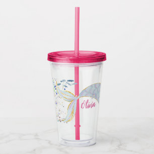 Copo De Acrílico Bateria De Sereia Com Glitter Whimsical Sob O Mar