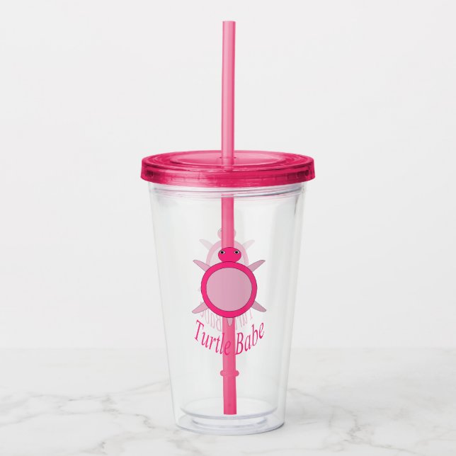Copo De Acrílico Bebê-Tartaruga Rosa Bonita (Frente)