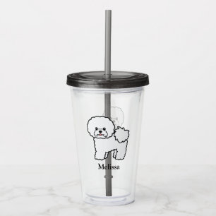Copo De Acrílico Bichon Frise Cute Cartoon Dog Com Nome Personaliza