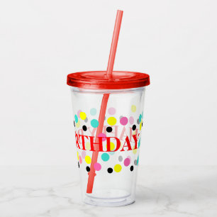 Copo De Acrílico Birthday Blue Pink Black Yellow Polka Dots