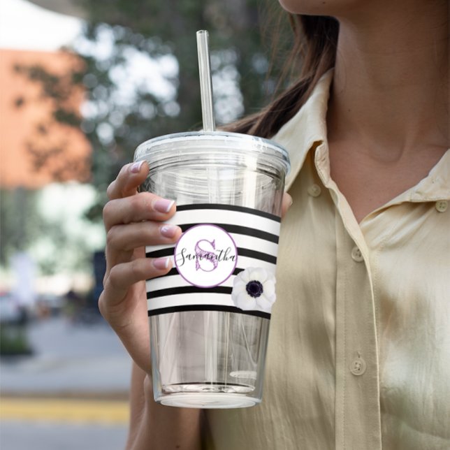 Copo De Acrílico Black Stripe e Anemone Monogramados Personalizados (Criador carregado)