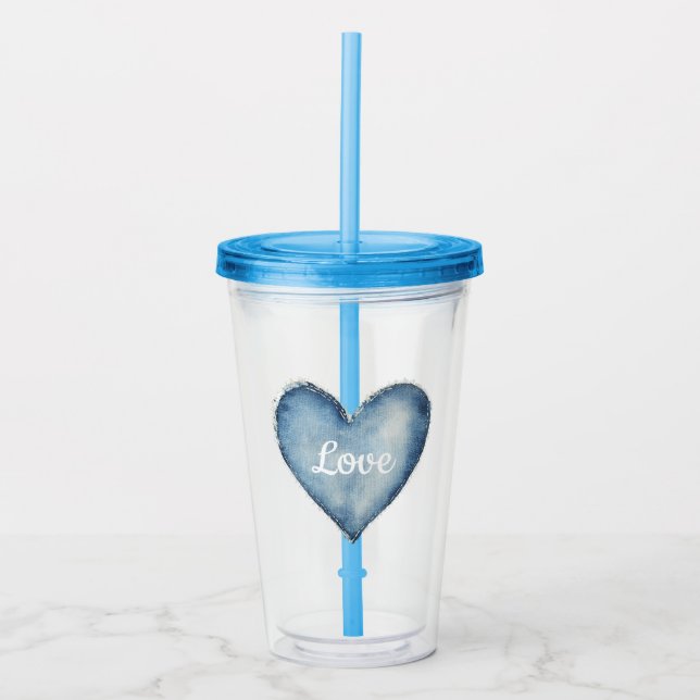 Copo De Acrílico Blue Denim Heart (Frente)