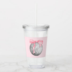 Copo De Acrílico Bola de Disco Silver Arco Rosa de Aquarela