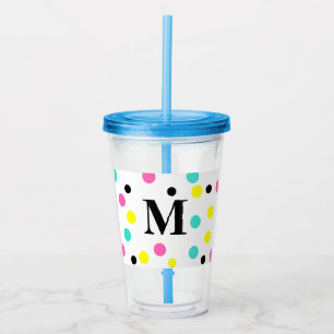 Copo De Acrílico Bolinhas Amarelas Amarelas Monogramas cor-de-rosa