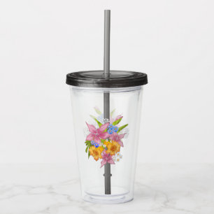 Copo De Acrílico Bonito desenho floral floral flores de primavera b