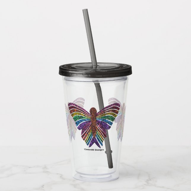 Copo De Acrílico Borboleta-Arco-Íris - Taça acrílica (16oz) (Esquerda)