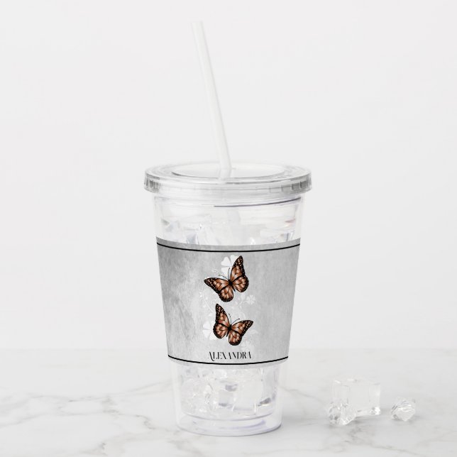 Copo De Acrílico Borboleta De Cobre Personalizada (Gelo frontal)