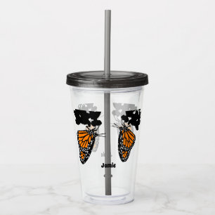 Copo De Acrílico Borboleta de Monarca Laranja-Corte