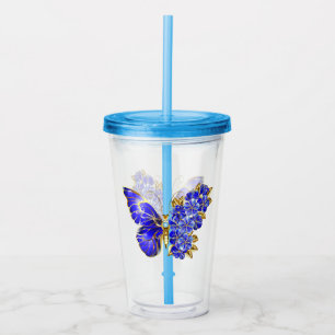 Copo De Acrílico Borboleta Flor Sapphire