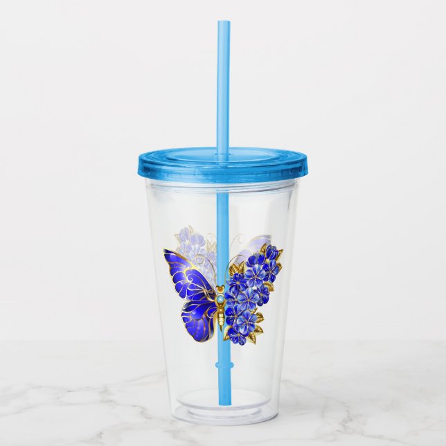 Copo De Acrílico Borboleta Flor Sapphire (Frente)
