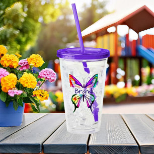 Copo De Acrílico Borboleta personalizada em aquarela