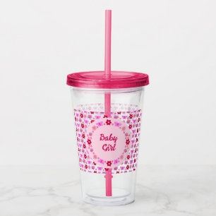 Copo De Acrílico Borboletas e flores de bebê cor-de-rosa personaliz