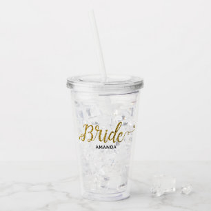 Copo De Acrílico Brilho Dourado personalizado da noiva