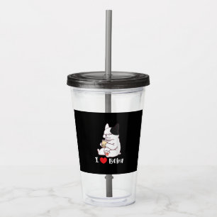 Copo De Acrílico Buldogue Francês Eu Adoro Boba Bubble milk Tea Do