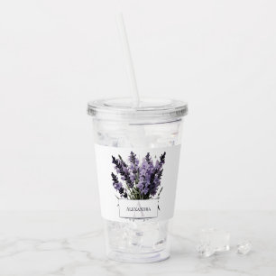 Copo De Acrílico Buquê de Lavanda de Aquarela Personalizado