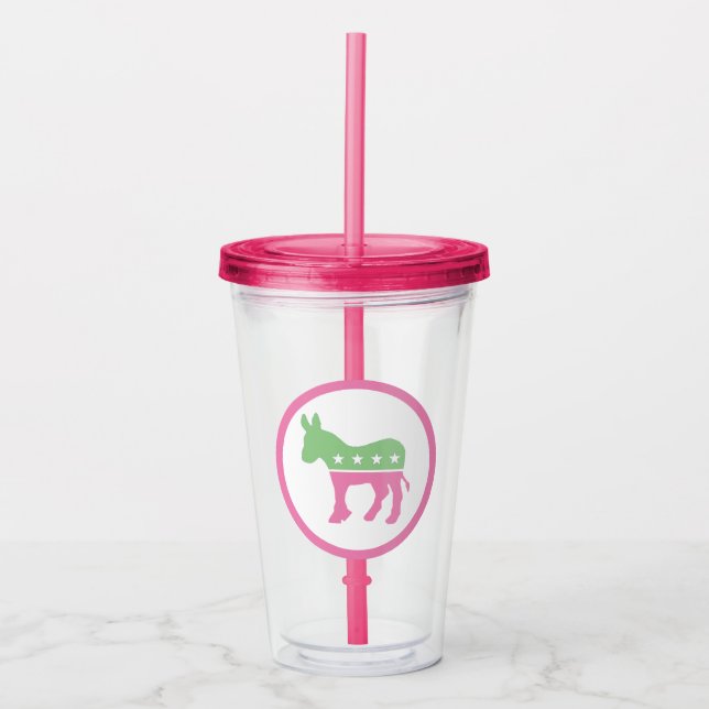 Copo De Acrílico Burro Democrata Rosa Pastel e Verde (Frente)