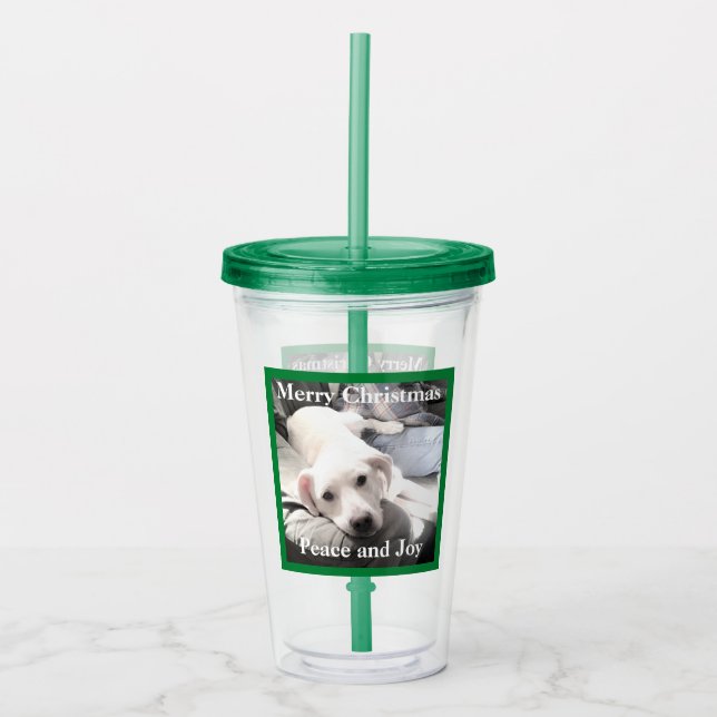 Copo De Acrílico Cachorro branco e bonito, com Pai em verde de sofá (Frente)