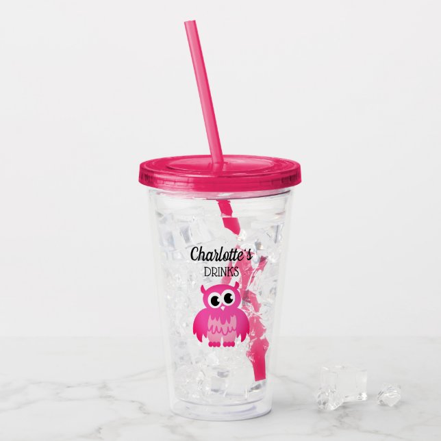 Copo De Acrílico Cachorro plástico de coruja rosa-rosa personalizad (Gelo frontal)