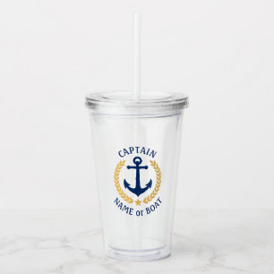 Copo De Acrílico Capitão Boat Name Anchor Dourado Style Laurel Sta