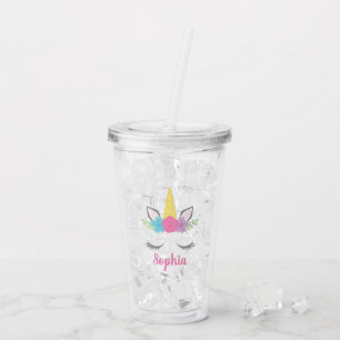 Copo De Acrílico Cara floral do unicórnio personalizada
