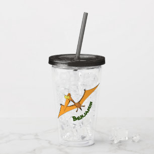 Copo De Acrílico Cartoon de pterodátilo, cor de laranja giro e eng