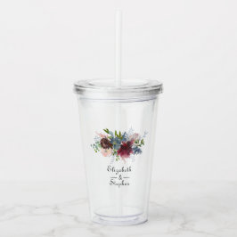 Copo De Acrílico Casamento Burgundy, Azul Marinho e Rosa Desmaiado