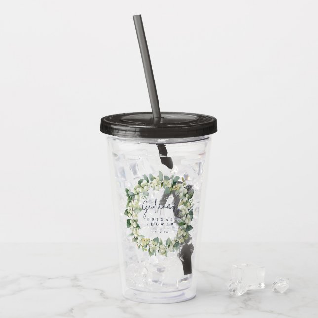 Copo De Acrílico Casamento Personalizado de Snowberry e Eucalyptus  (Gelo frontal)