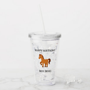 Copo De Acrílico Cavalo fofo personalizado nome aniversário