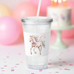 Copo De Acrílico Cavalo Menina Personalizado Arco Rosa Água Animal