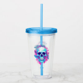 Copo De Acrílico Caveira Floral em Estilo Vaporwave