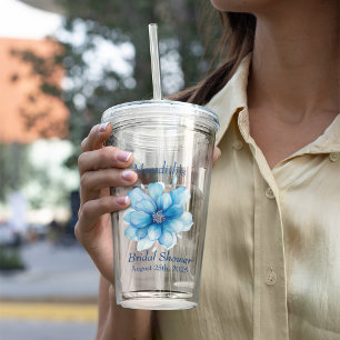 Copo De Acrílico Chá de Bebê Elegante com Flores Azuis