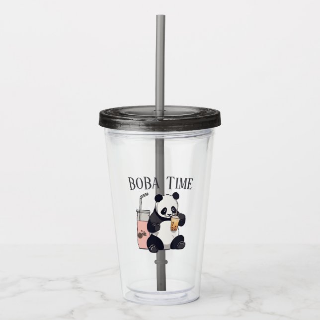 Copo De Acrílico Chá de bolha de bebendo de Panda, chá de boba (Frente)