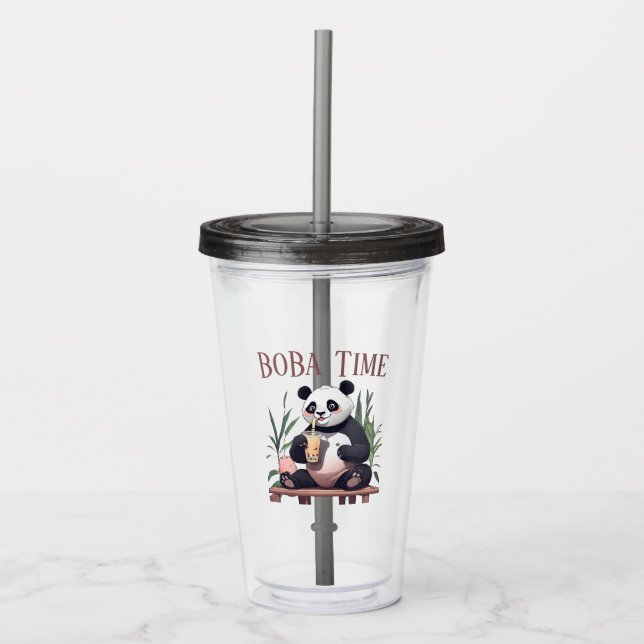 Copo De Acrílico Chá de bolha de bebendo de Panda, chá de boba (Frente)