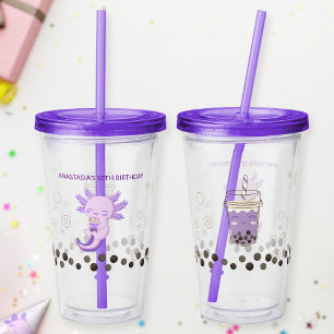 Copo De Acrílico Chá de Leite de Boba Axolote Roxo