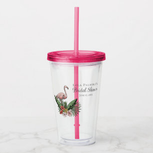 Copo De Acrílico Chá de Noiva Floral Tropical Flamingo Rosa