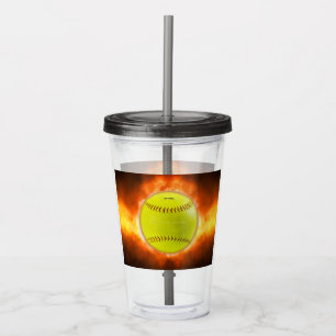 Copo De Acrílico Chamas de bola de fogo de softball amarelo do Slip
