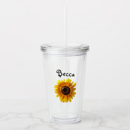 Copo De Acrílico Cheerful Yellow Sunflower with Bee Personalized