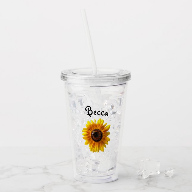 Copo De Acrílico Cheerful Yellow Sunflower with Bee Personalized (Gelo frontal)