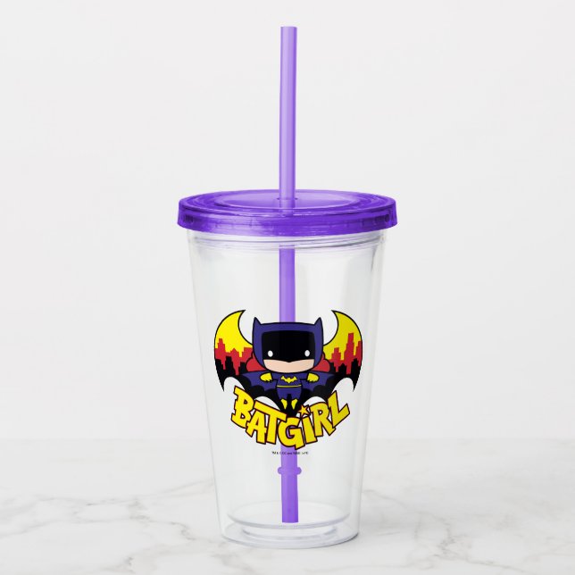 Copo De Acrílico Chibi Batgirl Com Skyline & Logo Gotham (Frente)