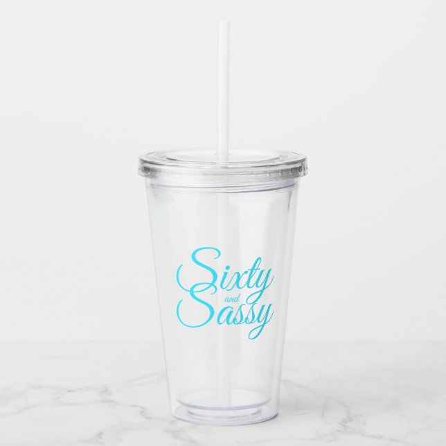 Copo De Acrílico Chic Bright Blue Script Sessenta Sassy 60º anivers (Frente)