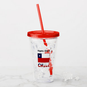 Copo De Acrílico Chile e Bandeira Chilena Preta Personalizada