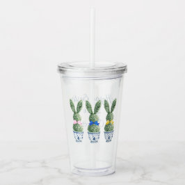 Copo De Acrílico Chinoiserie Azul e Branco Com Topiárias de Coelho