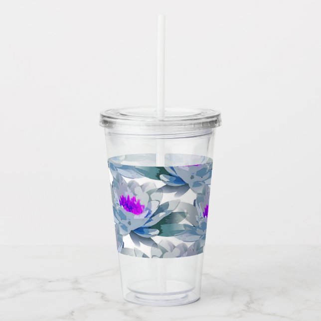 Copo De Acrílico Cinza e padrão de flores roxas (Frente)