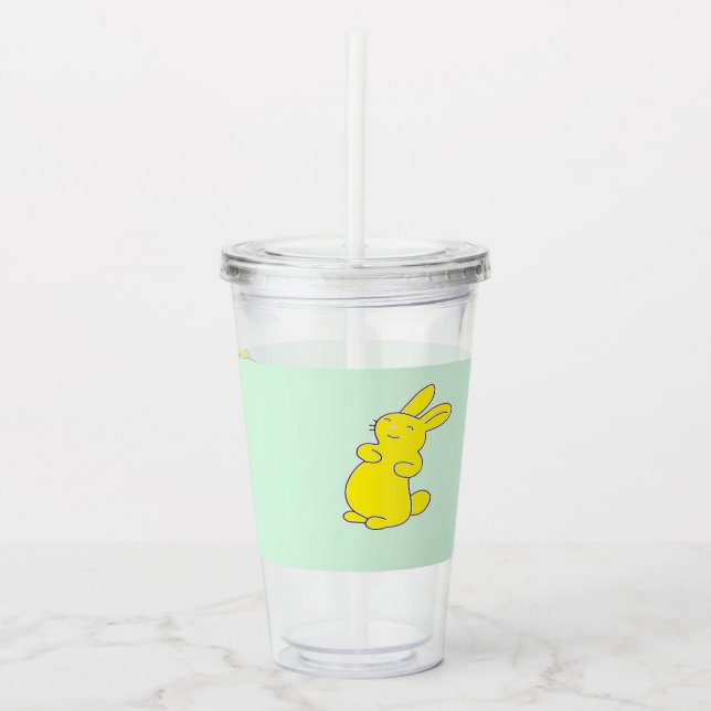 Copo De Acrílico Coelhinhos amarelos felizes no chalé (Frente)
